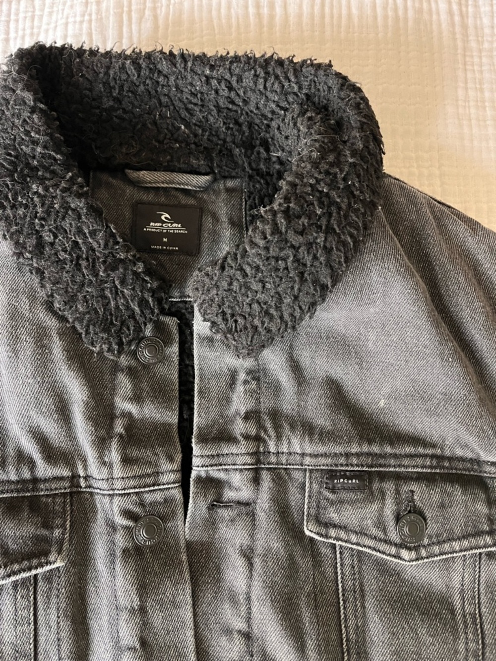 Rip Curl Black Sherpa Collar Denim Jacket